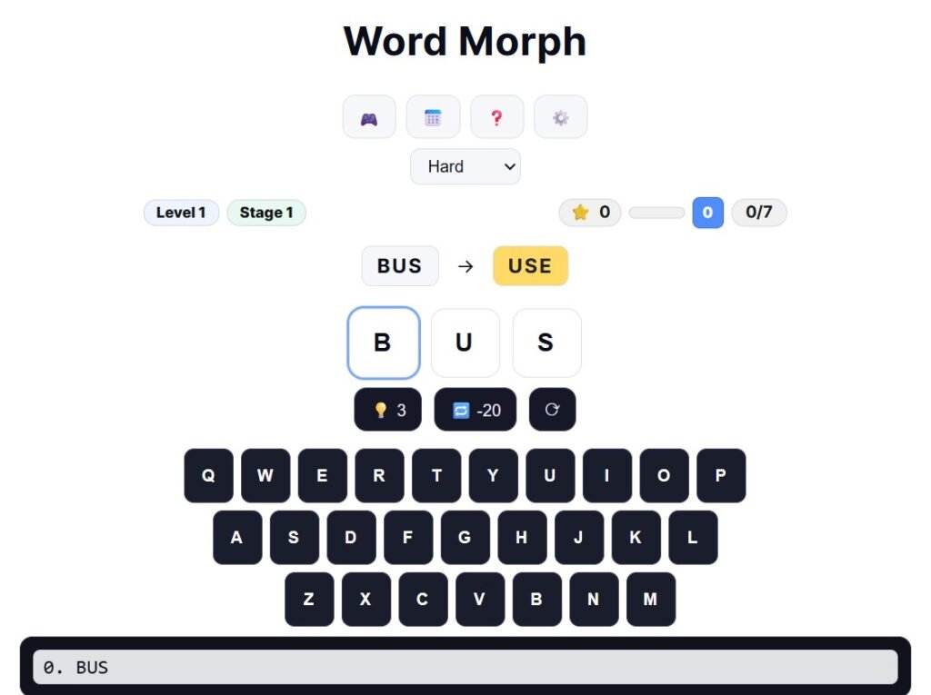 Screenshot of the Word-Morph game